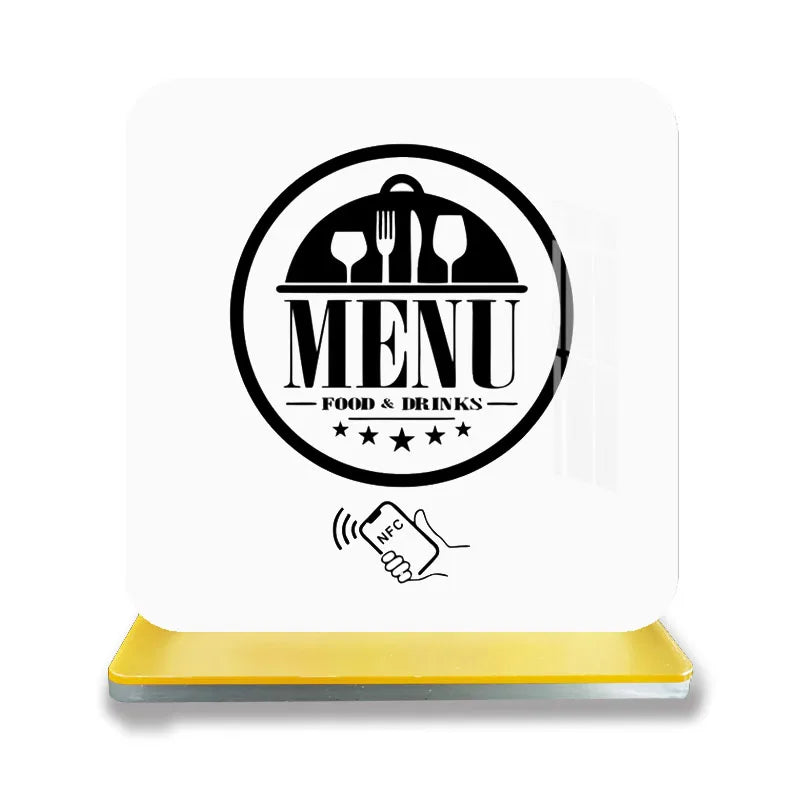 Présentoir NFC menu restaurant, socle doré, vue 3 – Cardavis