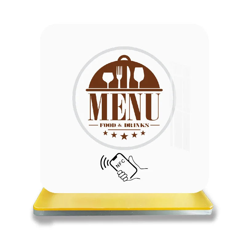 Présentoir NFC menu restaurant, socle doré, vue 4 – Cardavis