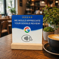 Plaque NFC avis Google sur socle en bois – Cardavis