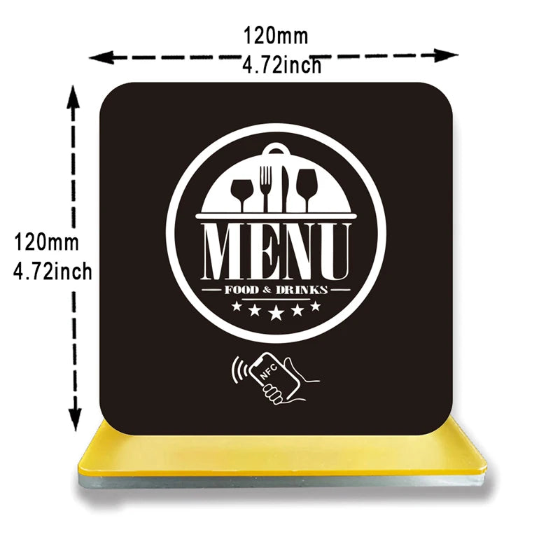 Présentoir NFC menu restaurant, socle doré, vue 2 – Cardavis