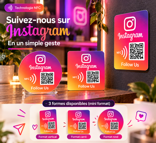 Autocollant NFC + QR code Instagram dégradé, vertical, carré ou rond – Cardavis