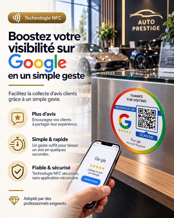 Autocollant rond NFC + QR code avis Google – Cardavis