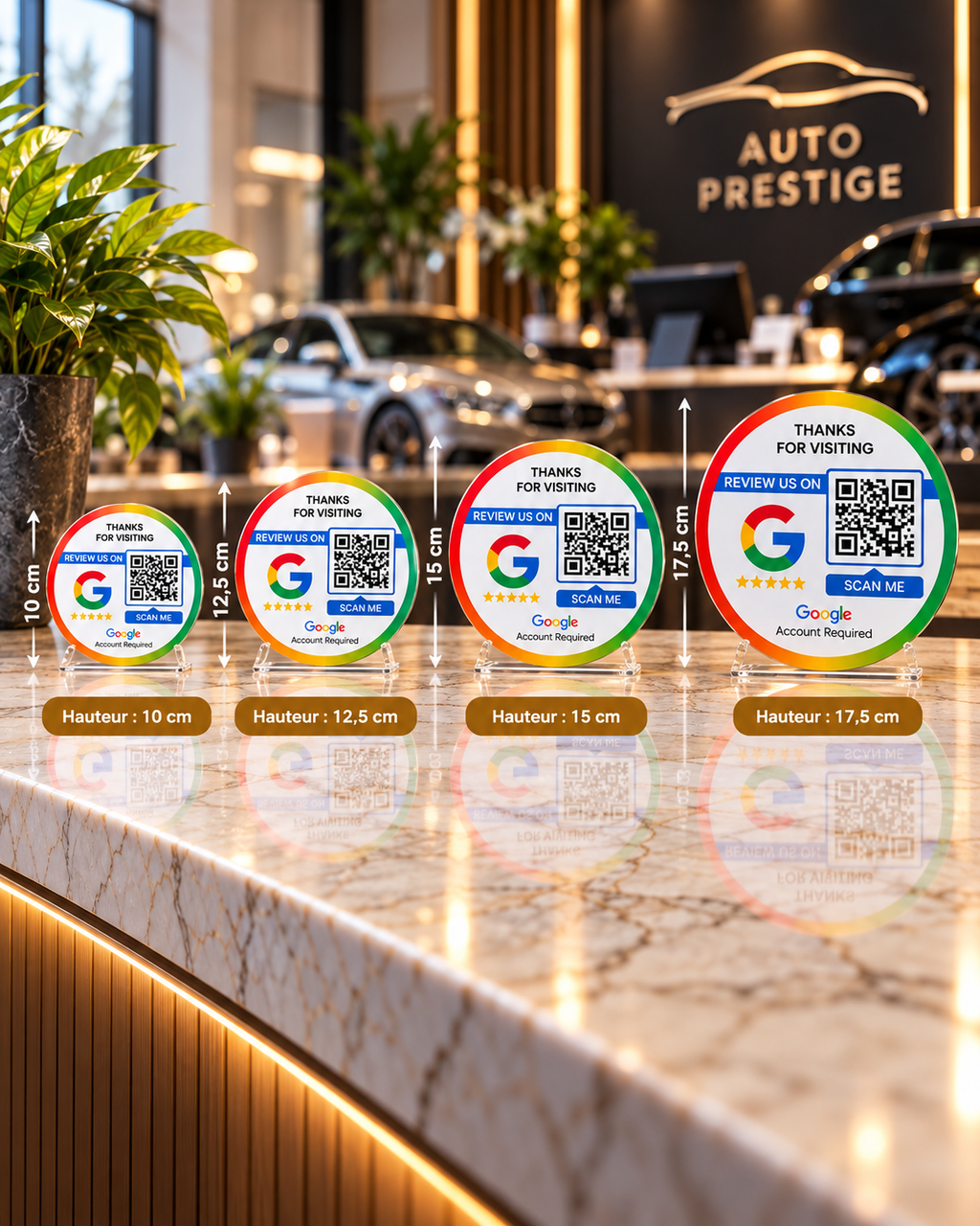 Autocollant NFC + QR code avis Google rond, 4 tailles de 10 à 17,5 cm – Cardavis
