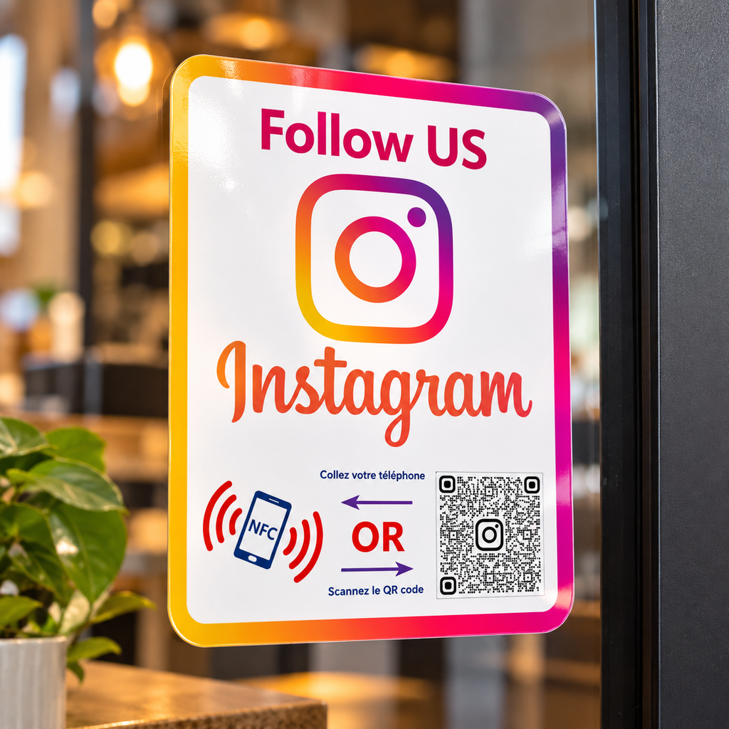 Autocollant NFC + QR code Instagram Follow Us blanc – Cardavis