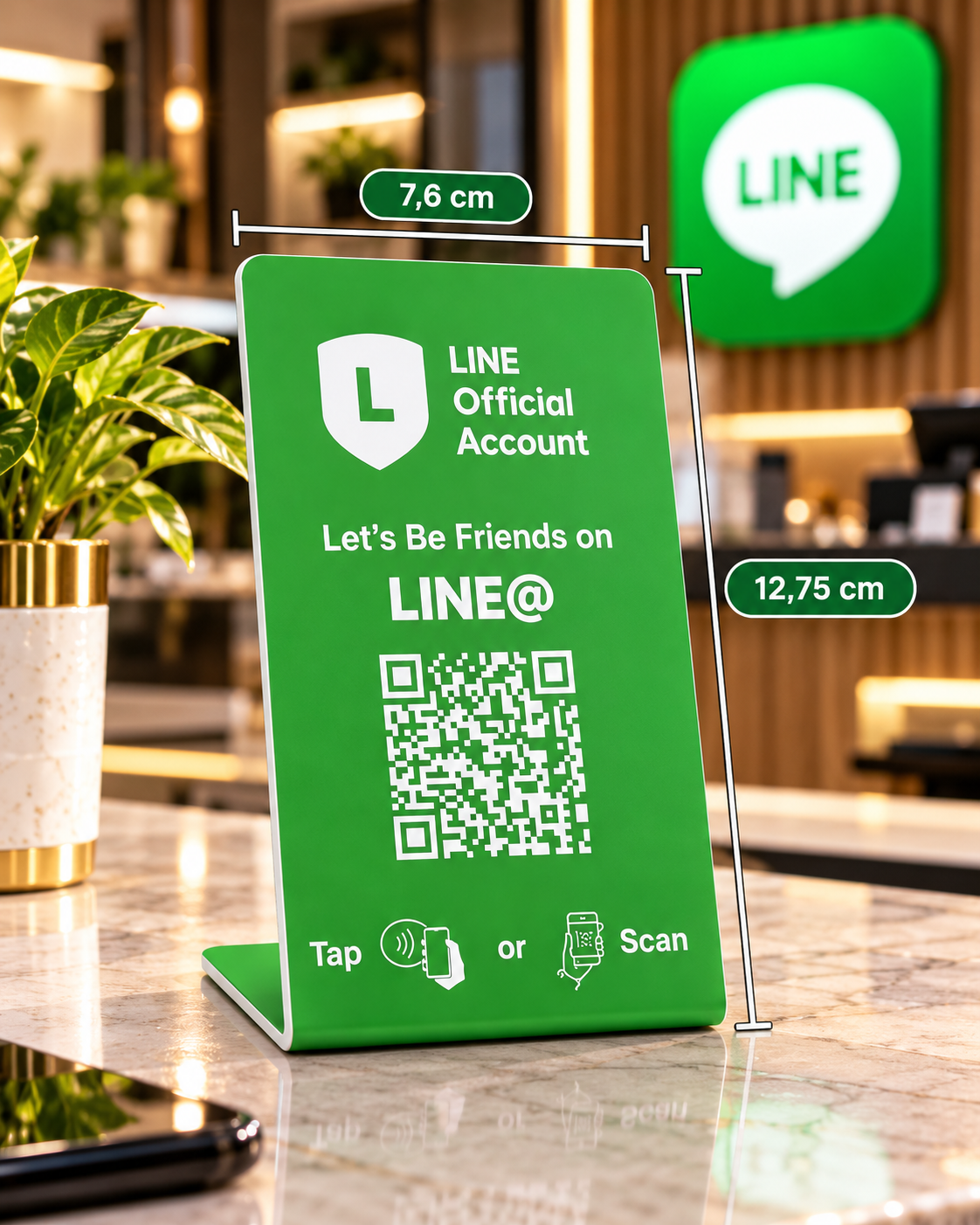 Présentoir NFC + QR code LINE, dimensions 7,6 × 12,75 cm – Cardavis