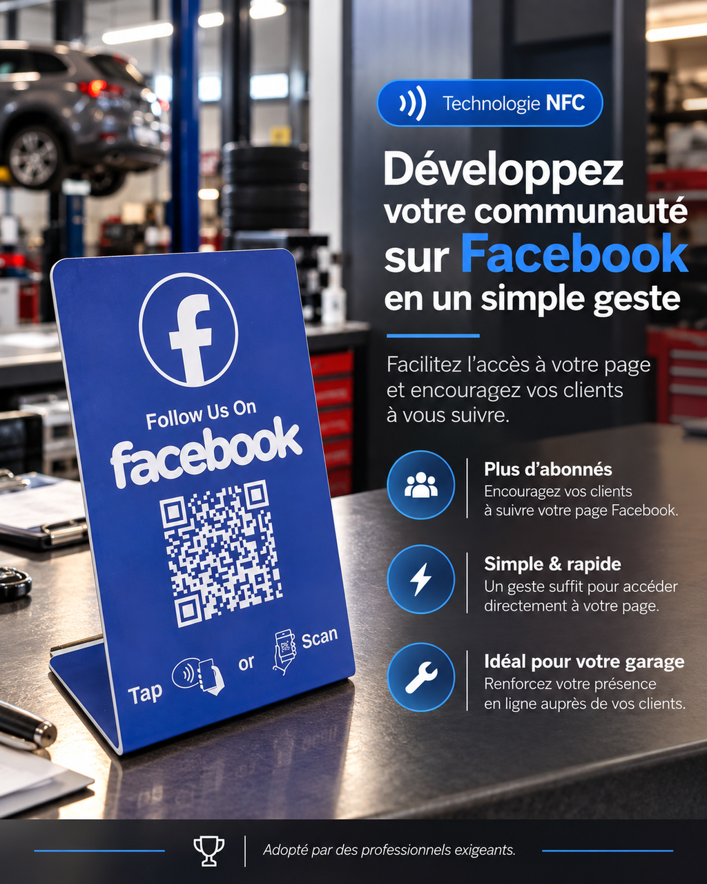 Présentoir NFC + QR code Facebook – Cardavis