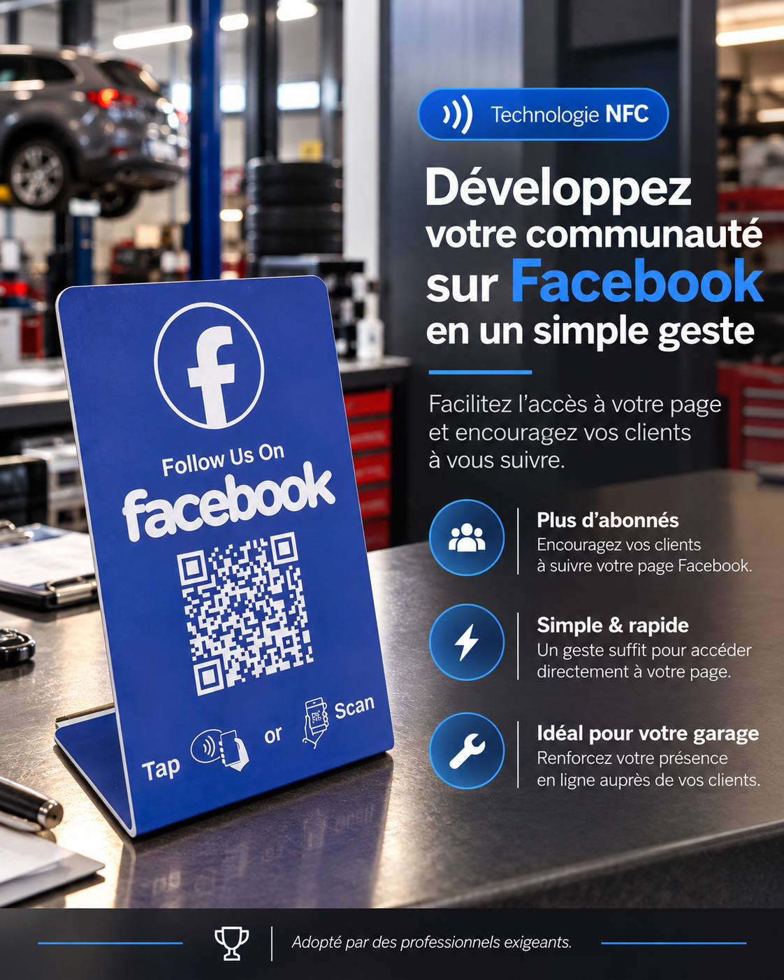 Présentoir NFC + QR code Facebook – Cardavis