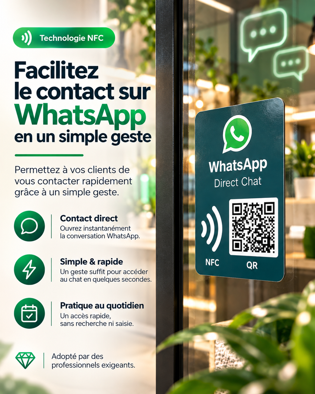 Autocollant NFC + QR code WhatsApp – Cardavis