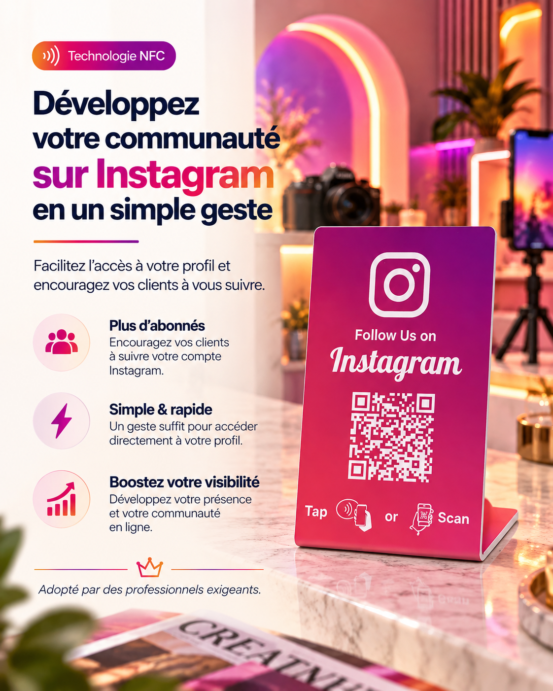 Présentoir NFC + QR code Instagram – Cardavis