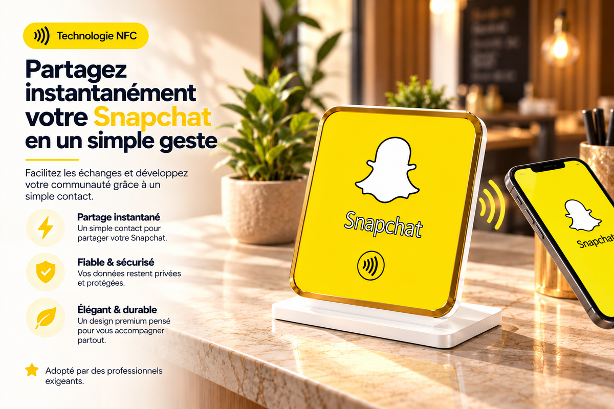 Présentoir de table NFC Snapchat à contour doré : partagez votre Snapchat en un geste – Cardavis