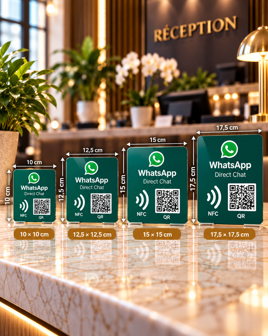 Autocollant NFC + QR code WhatsApp, 4 tailles de 10 à 17,5 cm – Cardavis