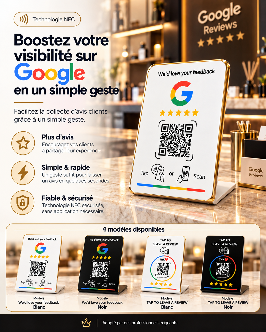Présentoir NFC + QR code avis Google – Cardavis
