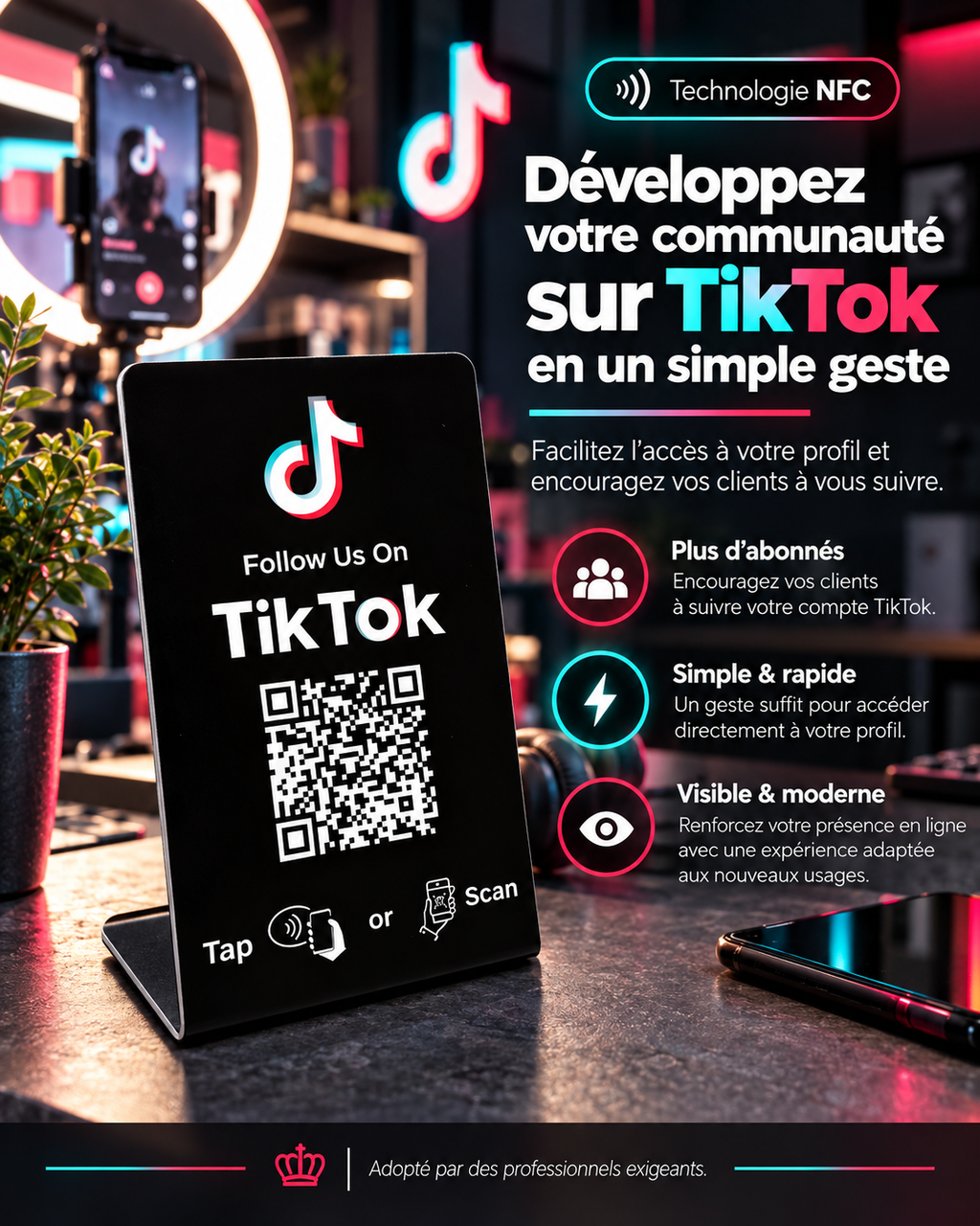 Présentoir NFC + QR code TikTok – Cardavis