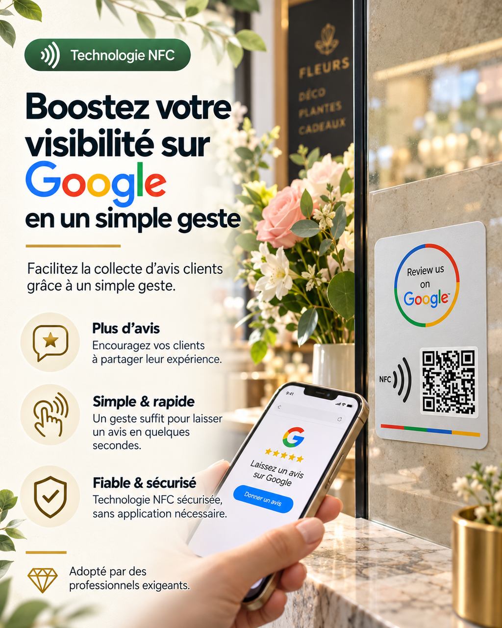 Autocollant rectangle NFC + QR code avis Google – Cardavis