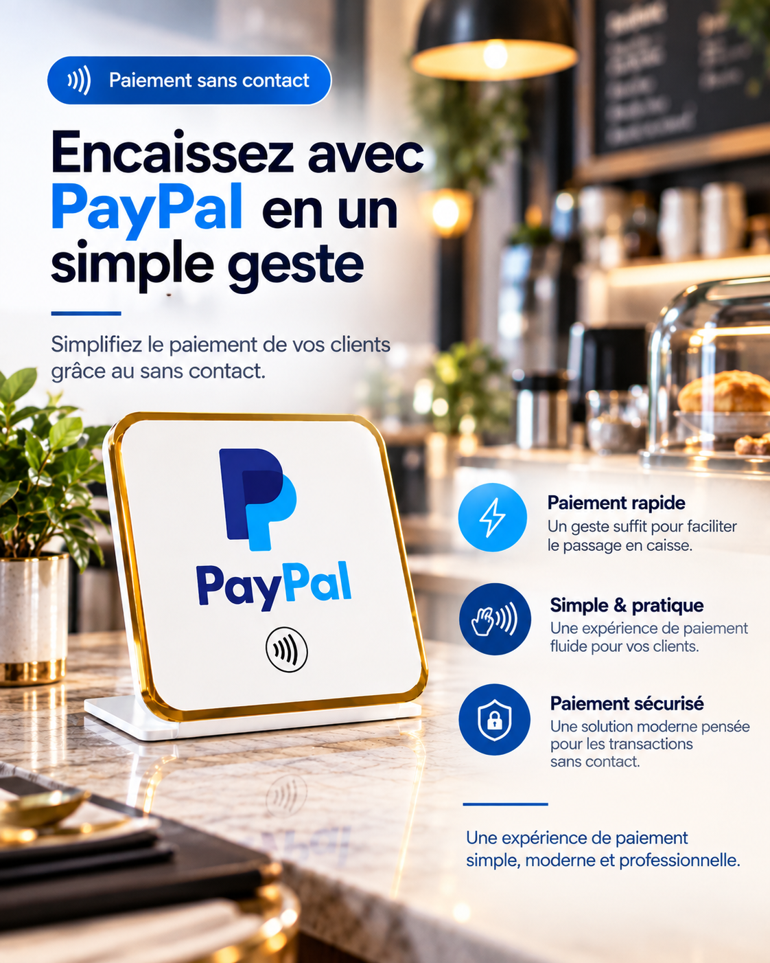 Présentoir de table NFC PayPal à contour doré – Cardavis