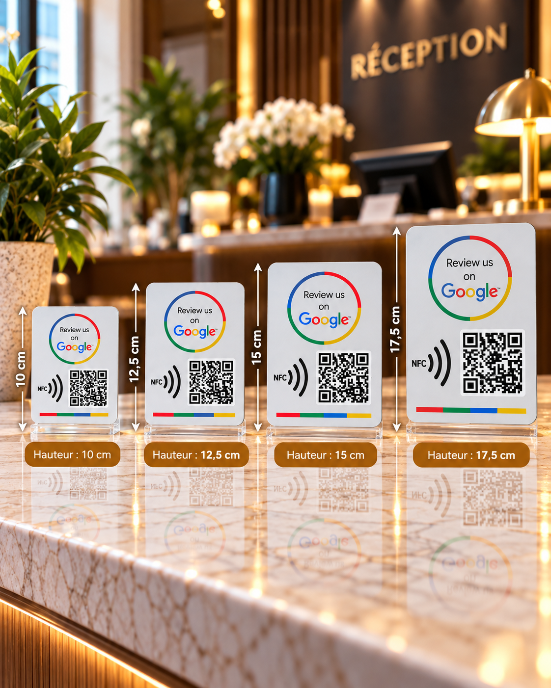 Autocollant rectangle NFC + QR code avis Google, 4 tailles de 10 à 17,5 cm – Cardavis