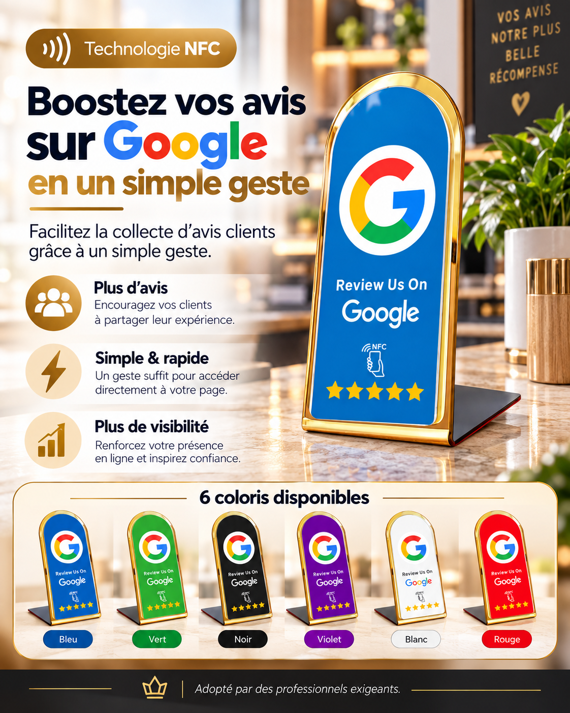 Présentoir NFC arrondi avis Google – Cardavis