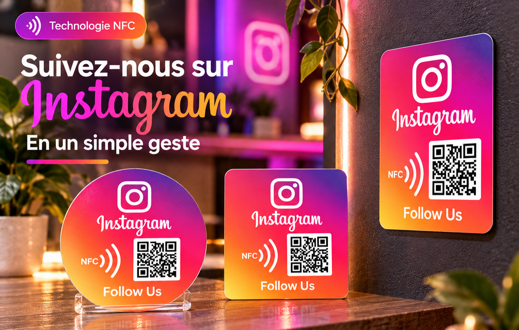 Autocollants NFC + QR code Instagram, formats rond, carré et vertical – Cardavis