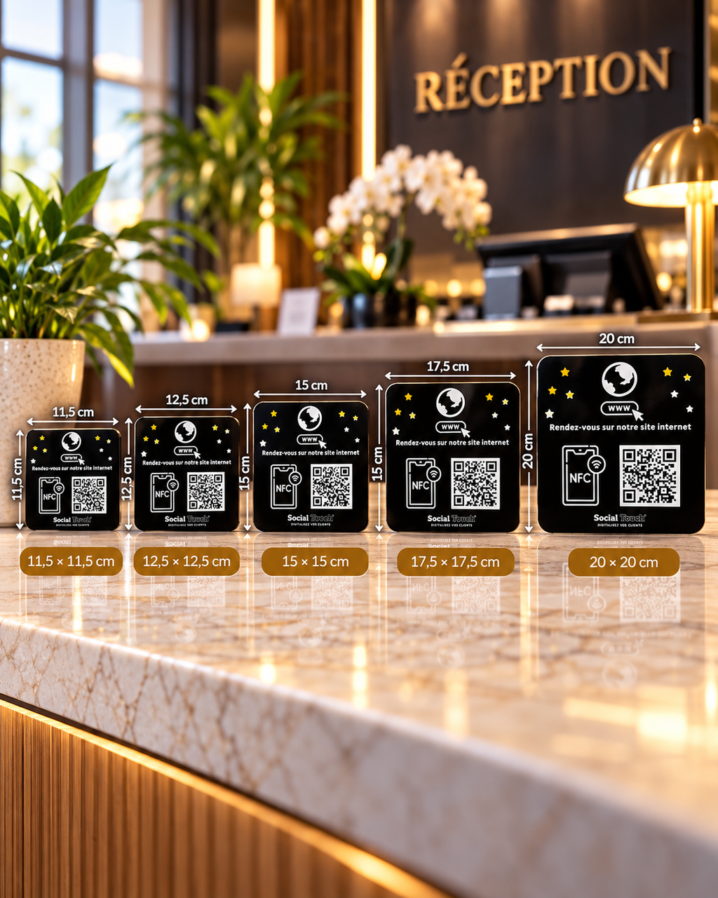 Plaque carrée autocollante Site web NFC + QR code – Votre site s'ouvre en un geste